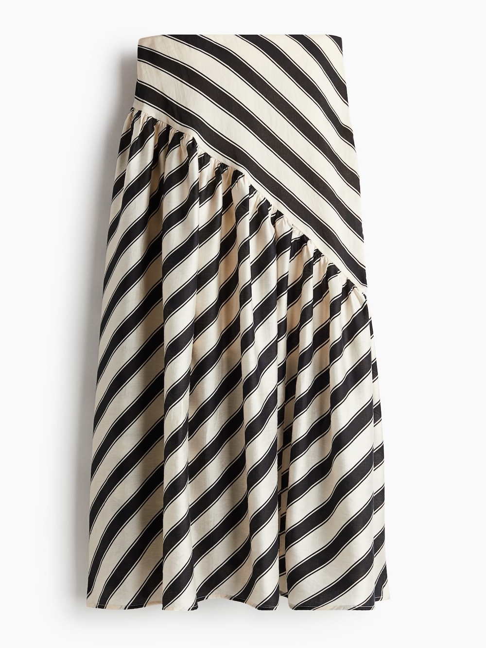 H&M Asymmetrical Black And Cream Striped Maxi Skirt